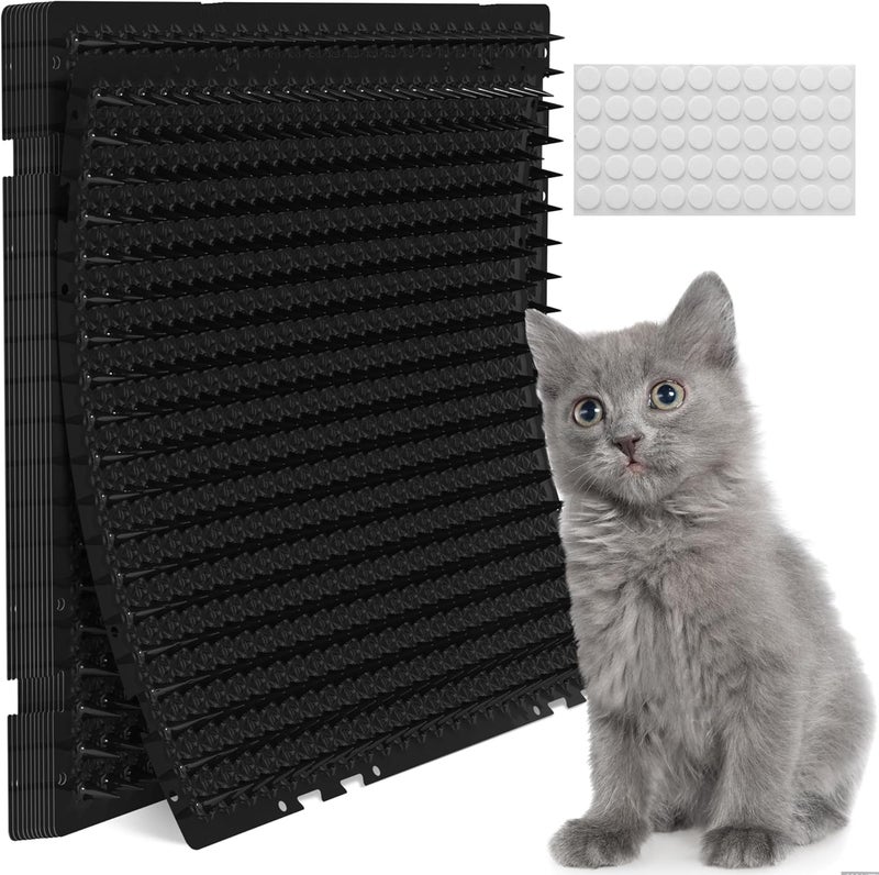 Petfolio 12 Pack Black Cat Spike Mat - 16" x 13" Scat Mat for Cats with 1" Spike is A Perfect Pet Deterrent for Indoor & Outdoor Cat Repellent to Deter Feral Cats & Dogs - Image 1
